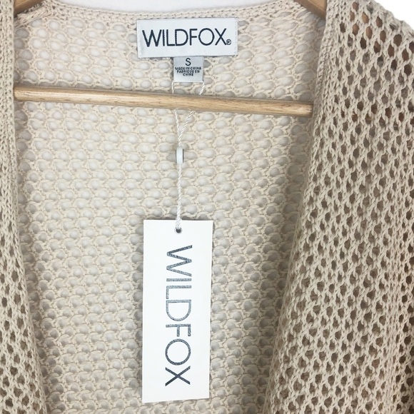 New with tag Wildfox Kelso Fringe Sleeve Cream Crochet Long Kimono Wrap Cardigan - Picture 7 of 16